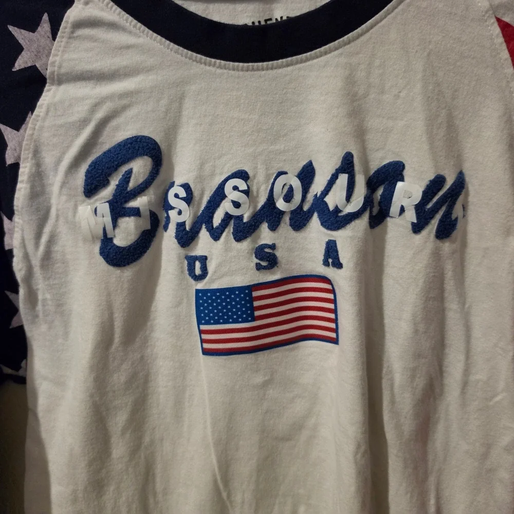Pacific Surf Branson Missouri USA Patriotic Raglan Tee Stars Stripes Medium - Picture 3 of 7